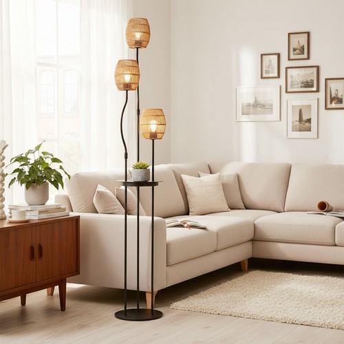 Rattan weave head floor lamp - rattan,